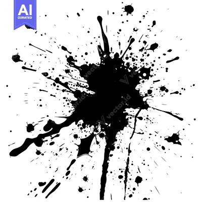 Aset desain premium: Black Ink Splashes and Droplets on a White Background