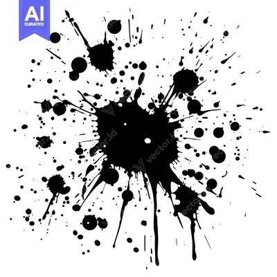 Black Ink Splashes and Drips on a White Background