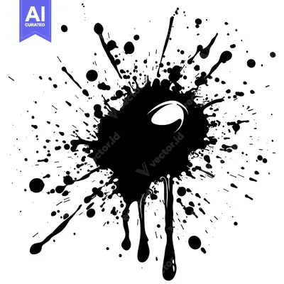 Aset premium populer: Black Ink Splatter with Drips on White Background