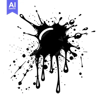 Abstract Black Ink Splotch with Dripping Drops