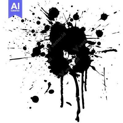 Aset desain premium: Black Ink Splatter with Drips on White Background