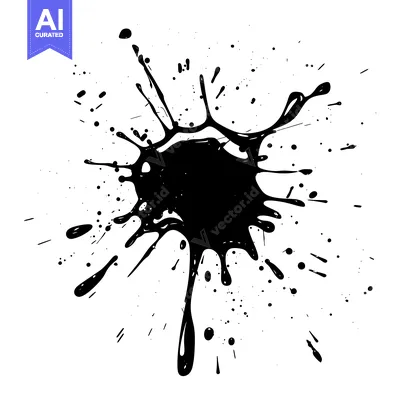 Aset desain premium: Black Ink Splotch with Fine Splashes and Droplets
