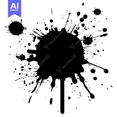 Aset desain premium: A large black ink splatter with smaller droplets surrounding it