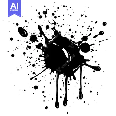 Aset premium populer: Black Ink Splotch with Dripping Drops on a White Background