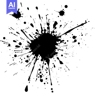 Aset desain premium: Black Ink Splatter with Droplets and Lines