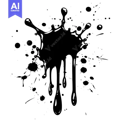 Aset desain premium: Black Ink Splashes and Drips on White Background