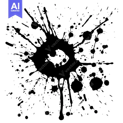 Aset desain premium: Black Ink Splashes and Drips on White Background