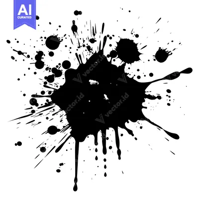 Aset desain premium: A Black Ink Splotch with Smaller Droplets Surrounding It