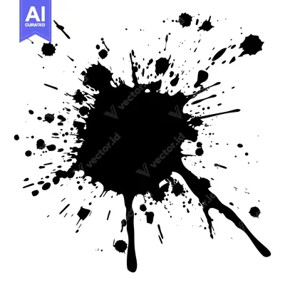 Aset desain premium: Black Ink Splashes and Droplets on White Background