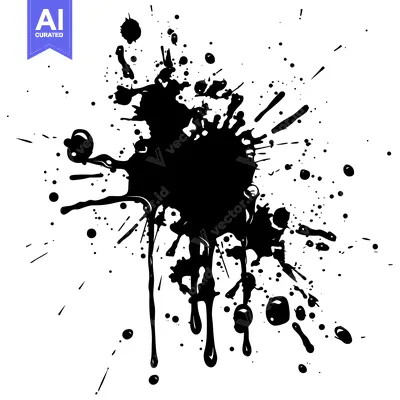 Aset desain premium: Abstract Black Ink Splotch with Droplets and Splatter