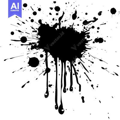 Aset desain premium: Black Ink Splotch with Drips and Scattered Spots
