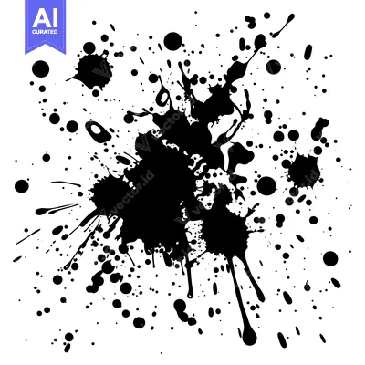 Black Ink Splashes and Blobs on White Background