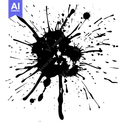 A Large Black Ink Splatter with Smaller Droplets Surrounding It
