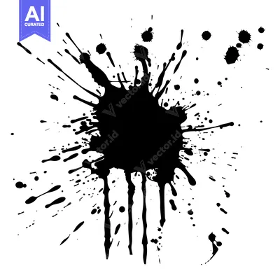 Aset premium populer: A Black Ink Blot Splashes and Drips on a White Background