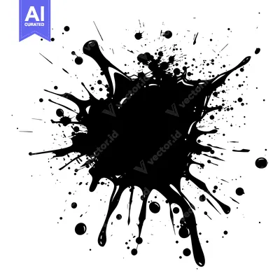 Abstract Black Ink Splotch with Droplets