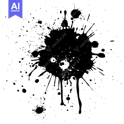 Popular premium asset: Black Ink Splatter with Drips and Small Dots on White Background