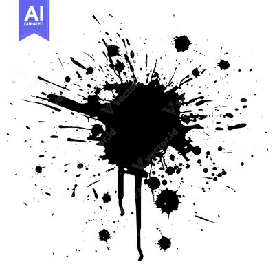 Aset premium populer: Black Ink Splashes and Drips on White Background
