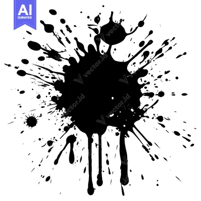 Premium design asset: A Large Black Ink Splotch With Drips and Smaller Splashes