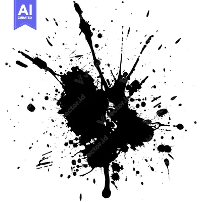 Aset desain premium: Black Ink Splashes and Blobs on White Background