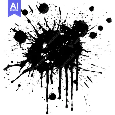 Aset premium populer: Abstract Black Ink Splashes and Drips on White Background
