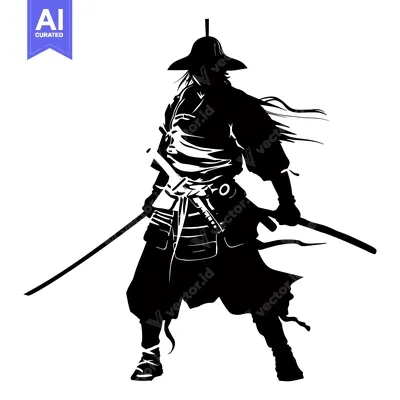 Premium design asset: Silhouette of a Samurai Warrior Holding a Katana