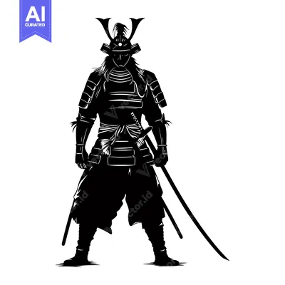 Aset desain premium: Silhouette of a Samurai Warrior in Full Armor