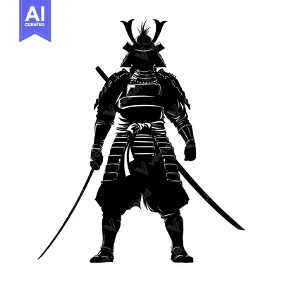 Aset premium populer: A Silhouette of a Samurai Warrior with a Katana Sword