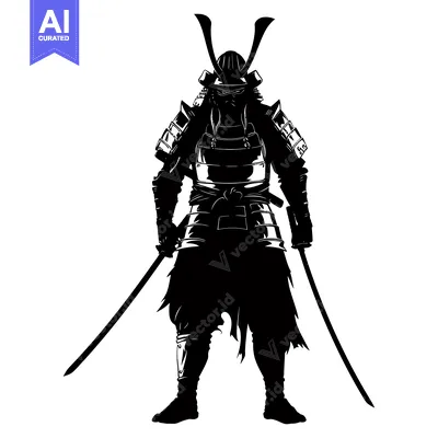 Aset premium populer: Silhouette of a Samurai Warrior in Full Armor Holding Two Swords