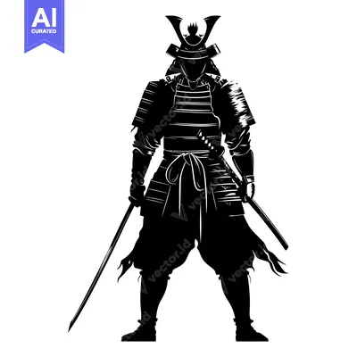 Popular premium asset: Silhouette of a Samurai Warrior in Full Armor with Swords