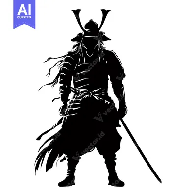 Aset desain premium: Silhouette of a Japanese Samurai Warrior with a Sword