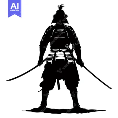 Aset desain premium: Silhouette of a Samurai Warrior Holding Two Swords