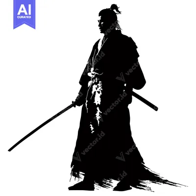 Aset desain premium: Silhouette of a Samurai Warrior with a Sword