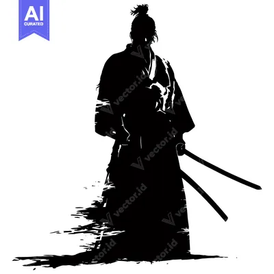 Aset desain premium: Silhouette of a Samurai Warrior with Two Swords