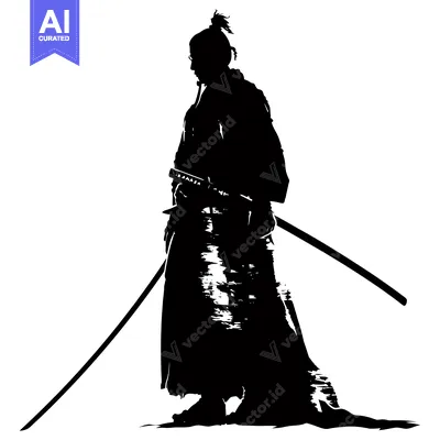 Aset desain premium: Silhouette of a Samurai Warrior Holding a Sword