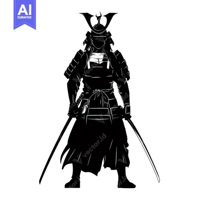 Aset desain premium: Silhouette of a Samurai Warrior in Full Armor Holding Two Swords