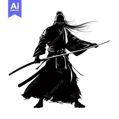 Premium design asset: Silhouette of a Japanese Samurai Warrior with a Katana