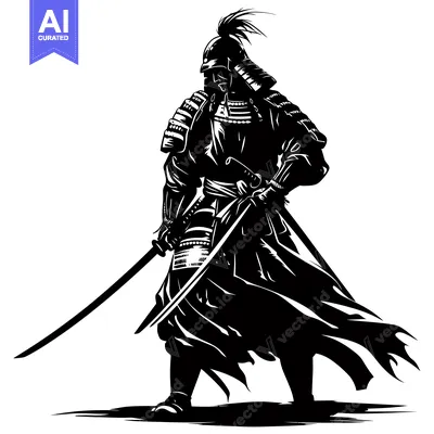 Aset desain premium: Silhouette of a Samurai Warrior Holding a Sword