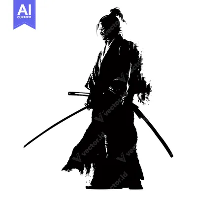 Aset premium populer: Silhouette of a Samurai Warrior Holding a Sword