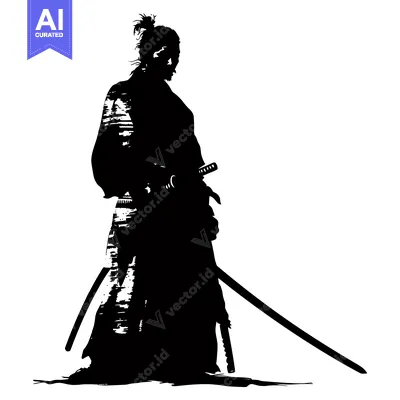 Premium design asset: Silhouette of a Samurai Warrior Holding a Sword