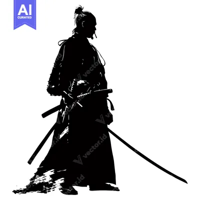 Premium design asset: Silhouette of a Samurai Warrior Holding a Katana