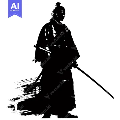 Aset premium populer: A Silhouette of a Samurai Warrior Holding a Katana Sword