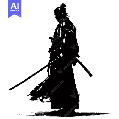 Silhouette of a Samurai Warrior Holding a Katana Sword
