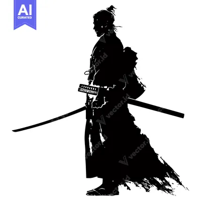 Aset premium populer: Silhouette of a Samurai Warrior Holding a Katana Sword