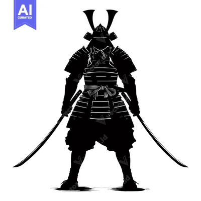 Premium design asset: Silhouette of a Samurai Warrior Holding Two Swords