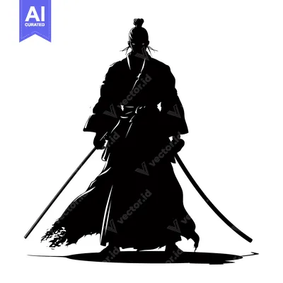 Premium design asset: Silhouette of a Japanese Samurai Warrior Holding a Sword