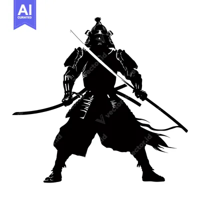 Popular premium asset: Silhouette of a Japanese Samurai Warrior Holding Two Swords