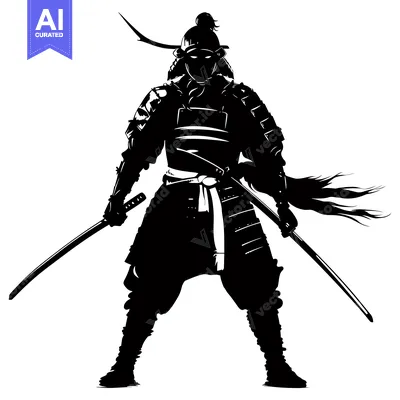 Aset premium populer: Silhouette of a Samurai Warrior Holding Two Swords
