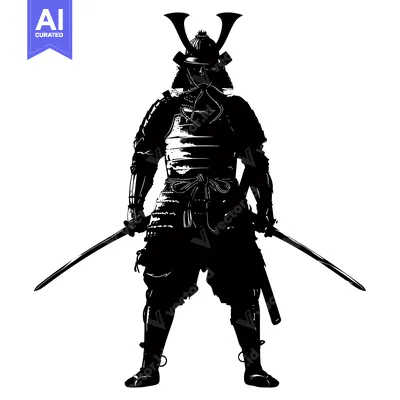 Aset desain premium: Silhouette of a Samurai Warrior Holding Two Swords