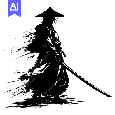 Aset desain premium: Silhouette of a Samurai Warrior Holding a Katana Sword