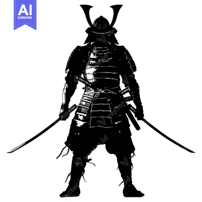 Aset desain premium: Silhouette of a Samurai Warrior with Two Swords